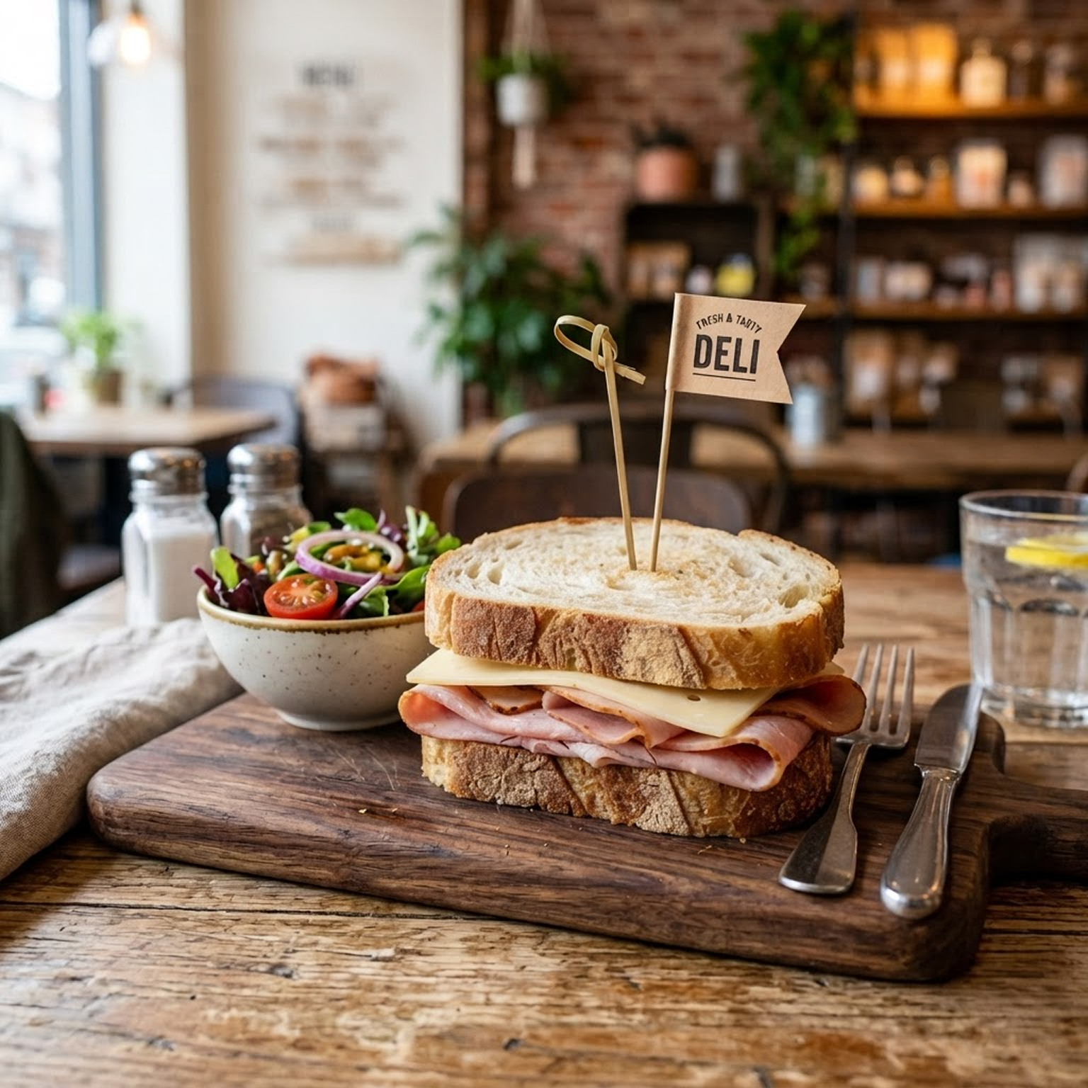 Fresh deli sandwich with salad